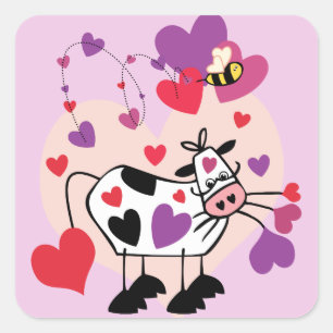 Sticker Carré Vache mignonne avec des coeurs et un graphique