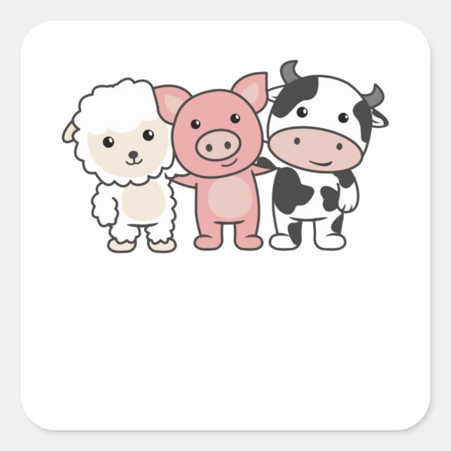 Sticker Carré Vache Mouton Cochon Ferme Animaux sucrés (Devant)