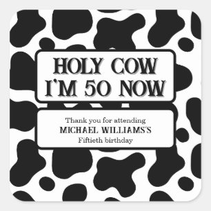 Sticker Carré Vache sacrée Funny Black White 50e anniversaire