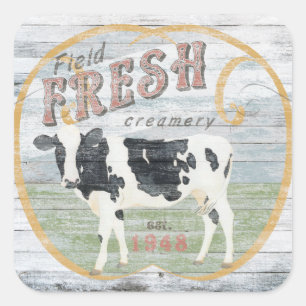 Sticker Carré Vache vintage de crème fraîche