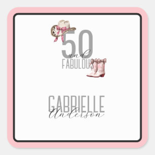 Sticker Carré Vachère rose élégante 50 ans et fêter un anniversa