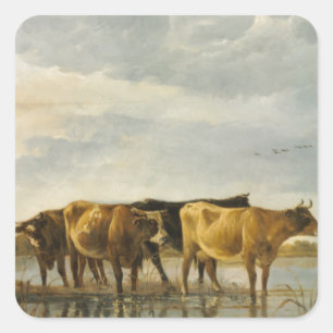 Sticker Carré Vaches dans une rivière Aelbert Cuyp