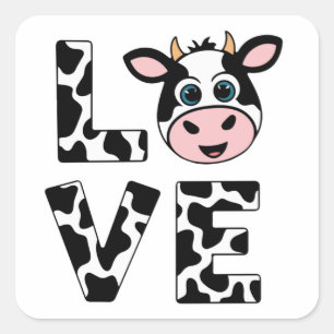 Sticker Carré Vaches mignonnes J'aime