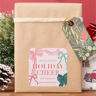 Sticker Carré Vaches rouges et vertes Vacances roses Cheval Noël