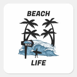 Sticker Carré Vague de plage Funny