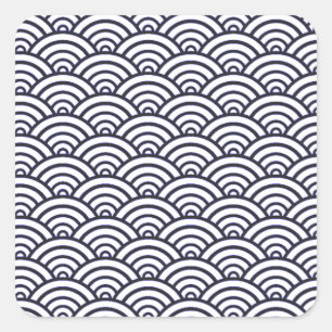 Sticker Carré Vagues bleues japonaises Seigaiha Mer