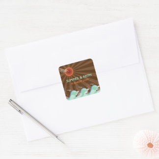Sticker Carré Vagues bleues modernes Brown Sun Summer Beach Mari