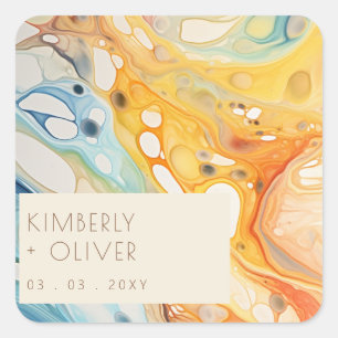 Sticker Carré Vagues de mer Abstraite et pierres de sable Mariag