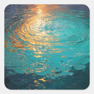 Sticker Carré Vagues d'eau abstraites avec lumière dorée du sole