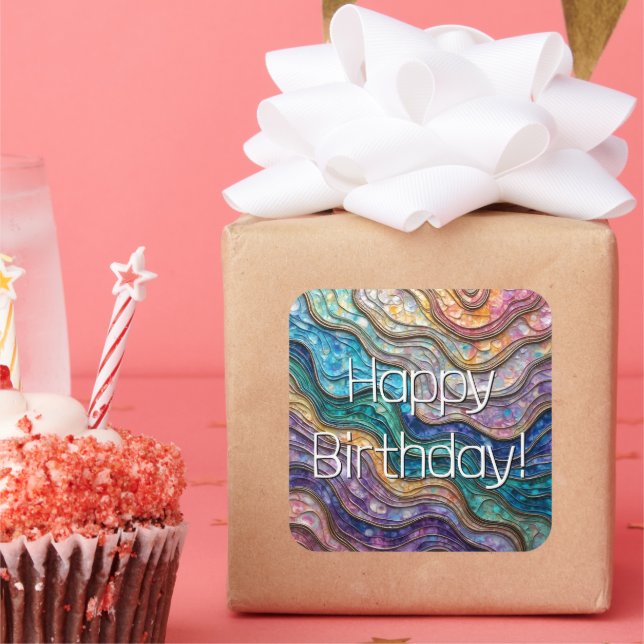 Sticker Carré Vagues ondulées colorées en Abalone (Fête)