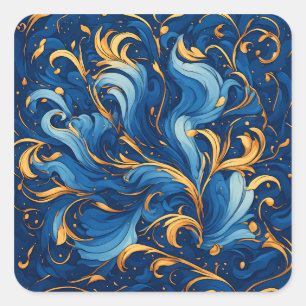 Sticker Carré Vagues royales de fantaisie Tourbillons de bleu et