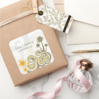 Sticker Carré Vagues tropicales Hibiscus jaune Destination Maria