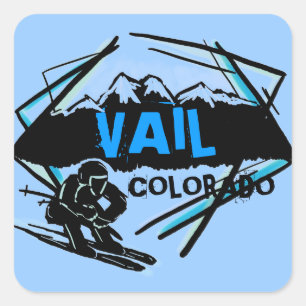 Sticker Carré Vail Colorado collants de montagne de ski bleu
