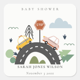 Sticker Carré Vaisseau urbain Voitures Route Baby shower Citysca