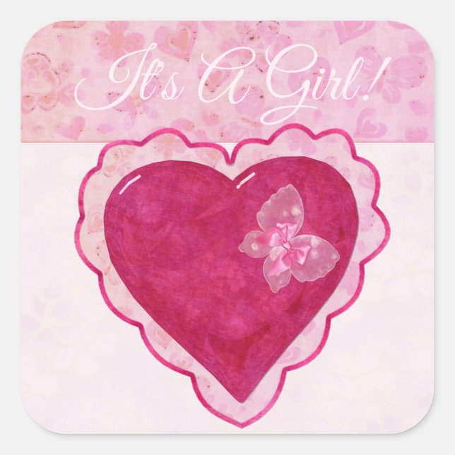 Sticker Carré Valentine Blossoms Adorable ITS A GIRL BÉBÉ (Devant)