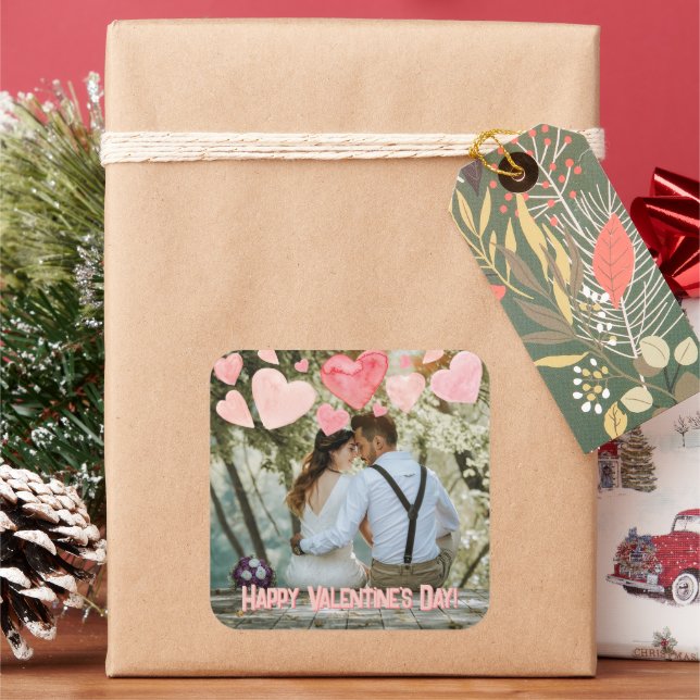 Sticker Carré Valentine Coeurs roses superposer Ajouter votre pr (vacances)