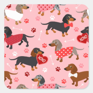 Sticker Carré Valentine Dachshund