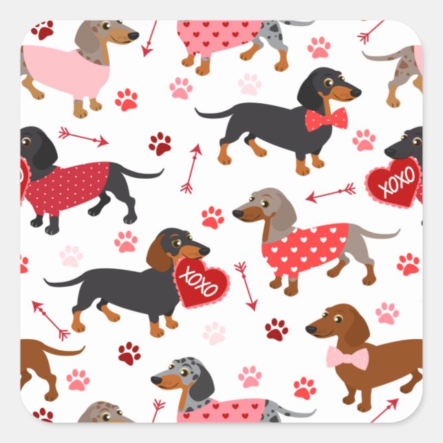 Sticker Carré Valentine Dachshund (Devant)
