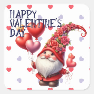 Sticker Carré Valentine Fleur Casquette Gnome Heart Ballons