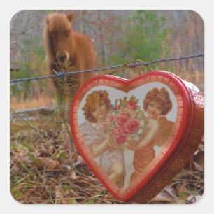 Sticker Carré Valentine Heart Miniature Brown Horse