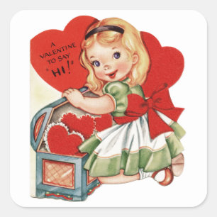 Sticker Carré Valentine Hi et Little Girl