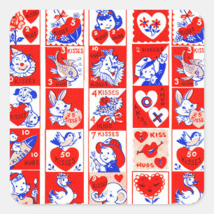 Sticker Carré Valentine Retro Love Hugs Motif