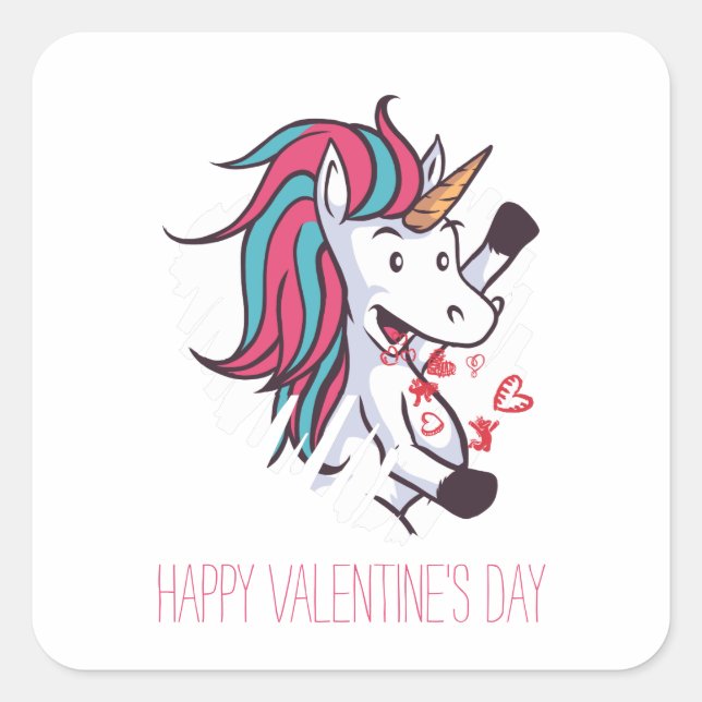 Sticker Carré Valentine Unicorn (Devant)