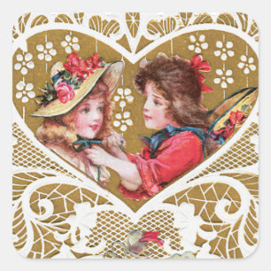 Sticker Carré Valentine victorienne vintage