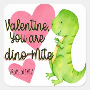 Sticker Carré Valentine Vous êtes Dino-mite Dinosaur Trex Hearts