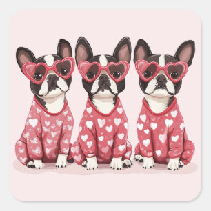 Sticker Carré Valentines Day Boston Terrier Dogs