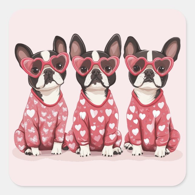 Sticker Carré Valentines Day Boston Terrier Dogs (Devant)