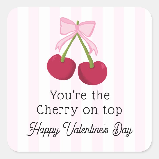 Sticker Carré Valentine's Day Cherry on Top Coquette Stripes (Devant)