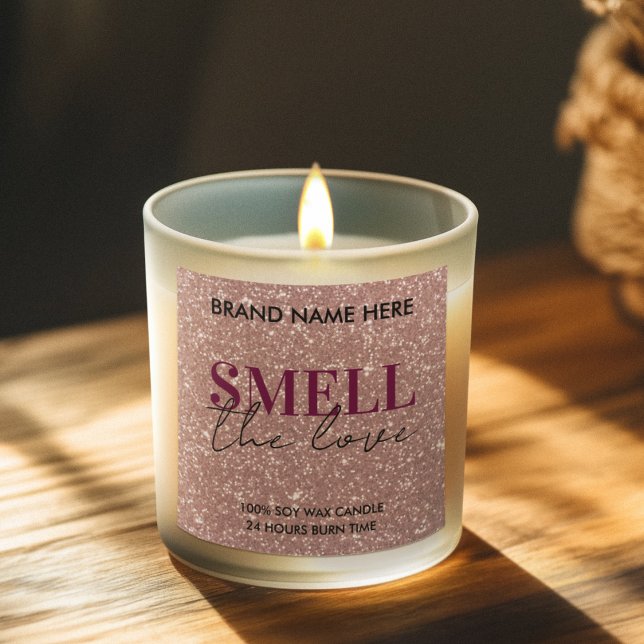 Sticker Carré Valentine's Day Custom Pink Glitter Candle Label (Créateur téléchargé)