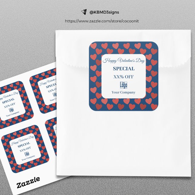 Sticker Carré Valentine's Day Special Heart Motif Marketing (Valentine's Day Special Heart Pattern Marketing Square Sticker, Red Blue)