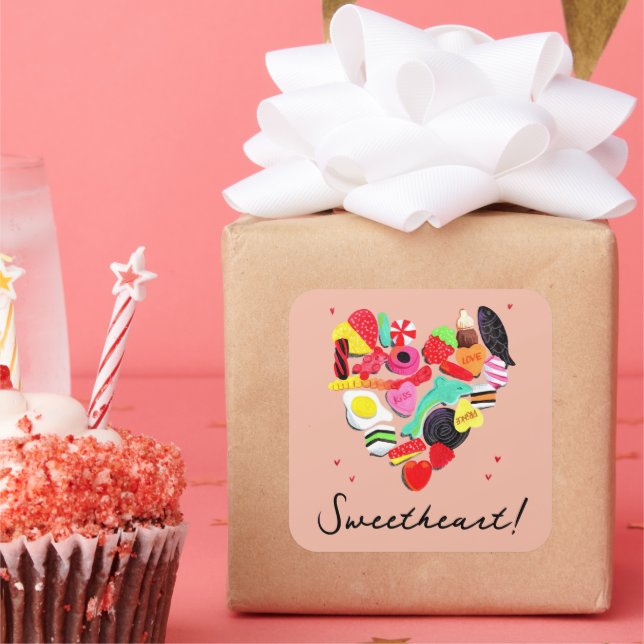 Sticker Carré Valentines Tu Es Si Douce Coeur De Bonbons (Fête)