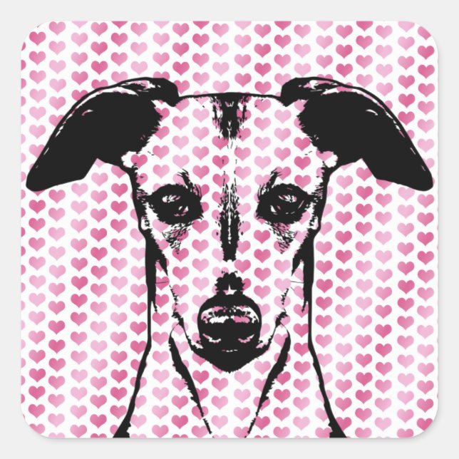 Sticker Carré Valentines - Whippet Silhouette (Devant)