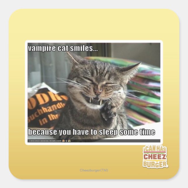 Sticker Carré vampire chat sourit (Devant)