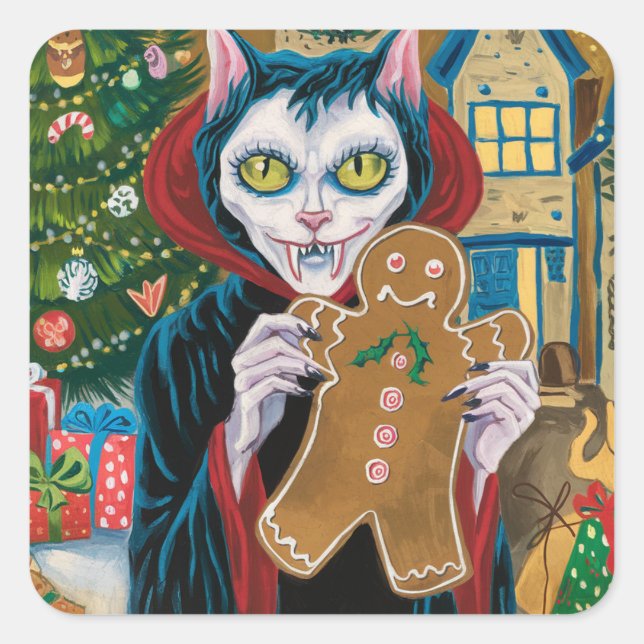 Sticker Carré Vampire de Noël Kitty avec pain d'épices Homme (Devant)