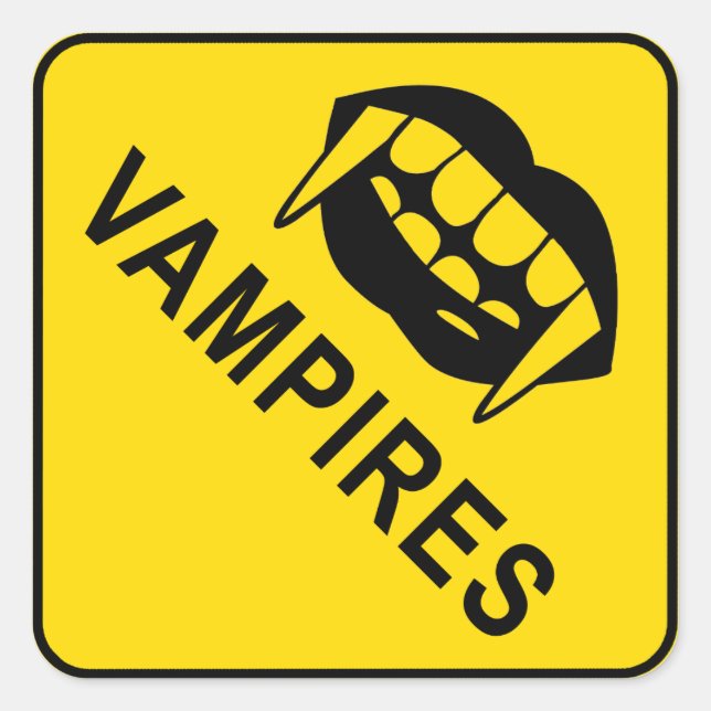 Sticker Carré Vampires, Yellow Diamond Warning Sign (Devant)