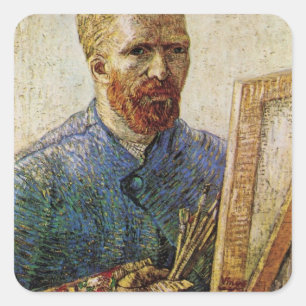 Sticker Carré Van Gogh Autoportrait devant Easel