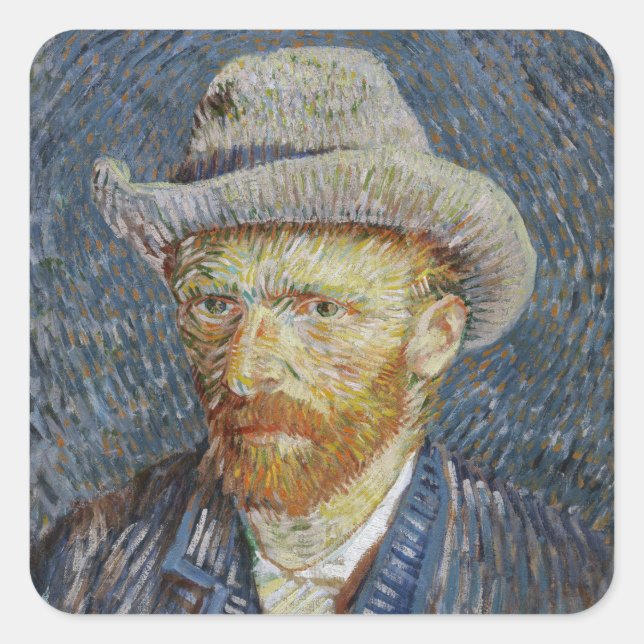 Sticker Carré Van Gogh Autoportrait Gris Sens Casquette Peinture (Devant)