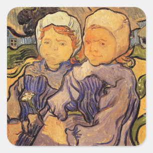Sticker Carré Van Gogh, Deux Enfants, Impressionnisme Ancien Art