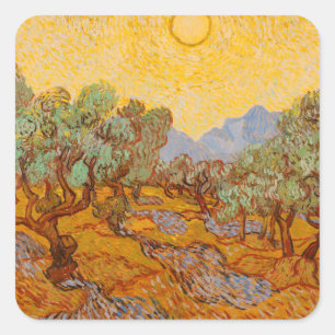 Sticker Carré Van Gogh Olive Trees Soleil Jaune Ciel