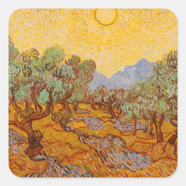 Sticker Carré Van Gogh Olive Trees Soleil Jaune Ciel (Devant)