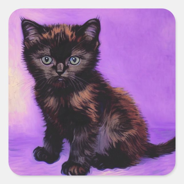 Sticker Carré Van Gogh Style Chat pourpre (Devant)