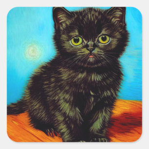Sticker Carré Van Gogh Style Pouting Kitten