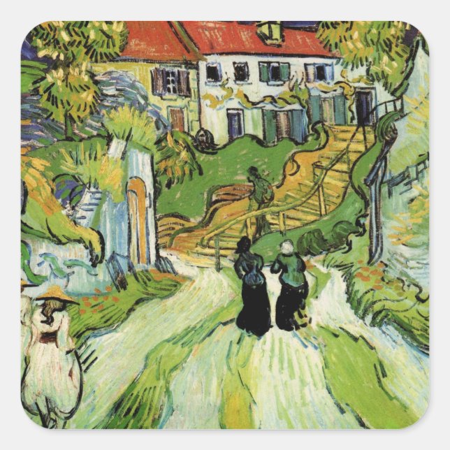 Sticker Carré Van Gogh Village Street et Steps Auvers, Figures (Devant)