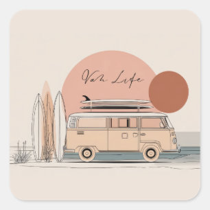 Sticker Carré Van Life Surf Van – Rétro Ambiance de Camping-Car 