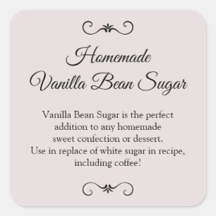 Sticker Carré Vanilla Bean Sucre étiquette, Sucre à la vanille f
