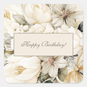 Sticker Carré Vanilla Cream Floral Anniversaire Personnalisé